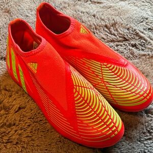 Adidas Bright Red/Orange and Neon Yellow Soccer Cleats. Youth size 5.
